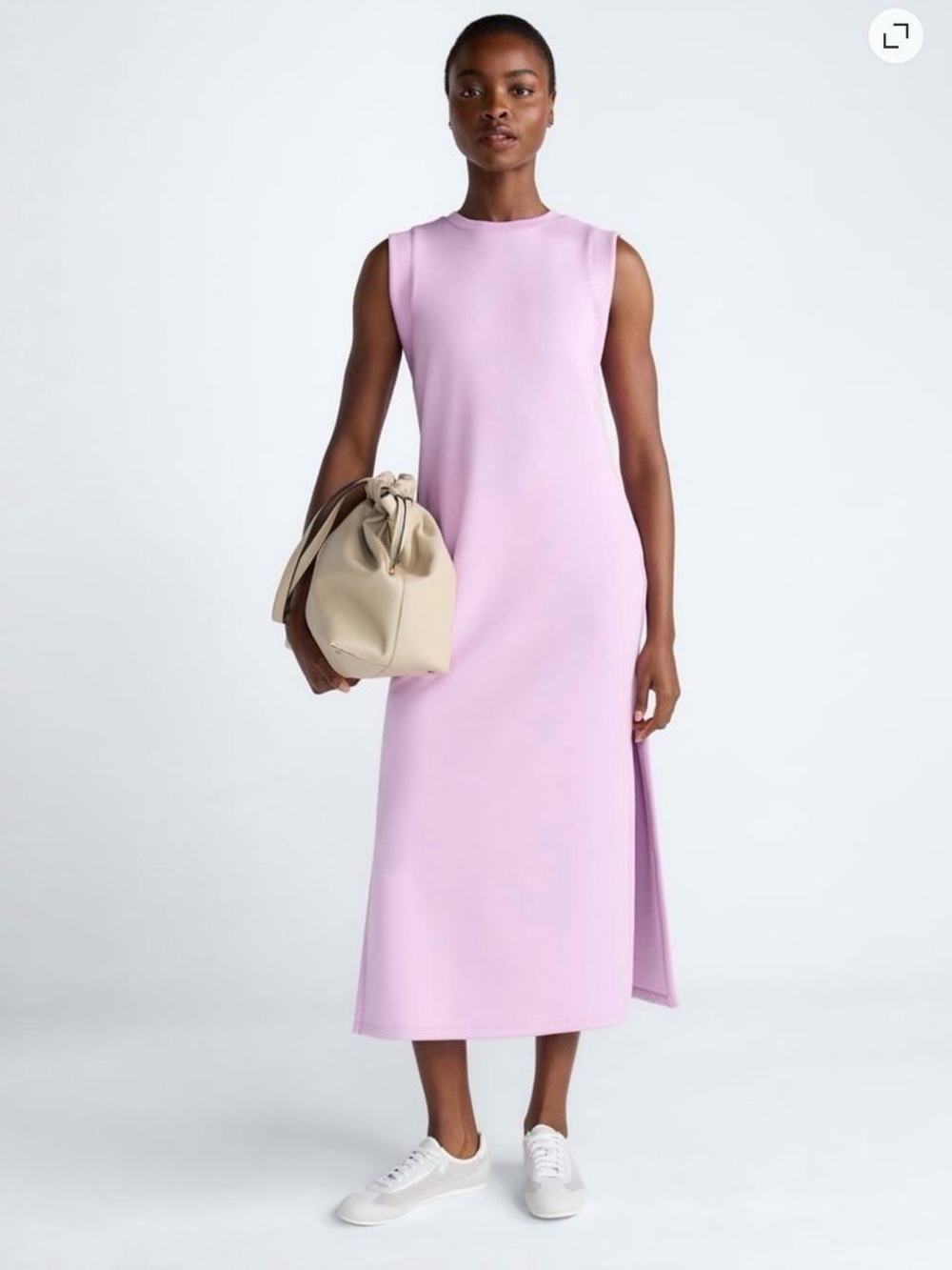 Sleeveless Lilac Maxi Dress with Side Slit and Pockets.  (scuba material)
